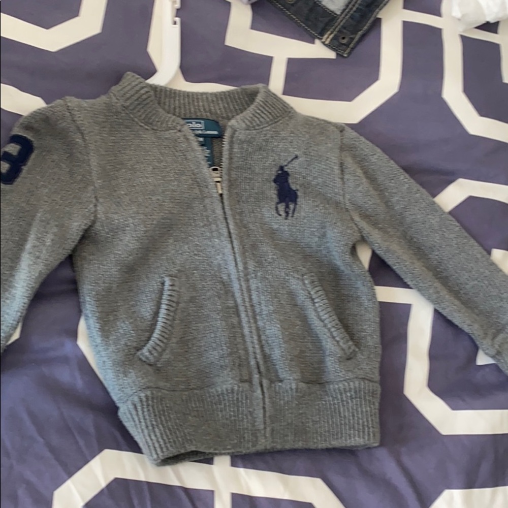 24m grey zip up sweater with navy logos